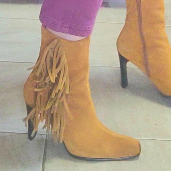 Predictions Leather Fringed Suede Boots Women's 8 ½ - Picture 6 of 11